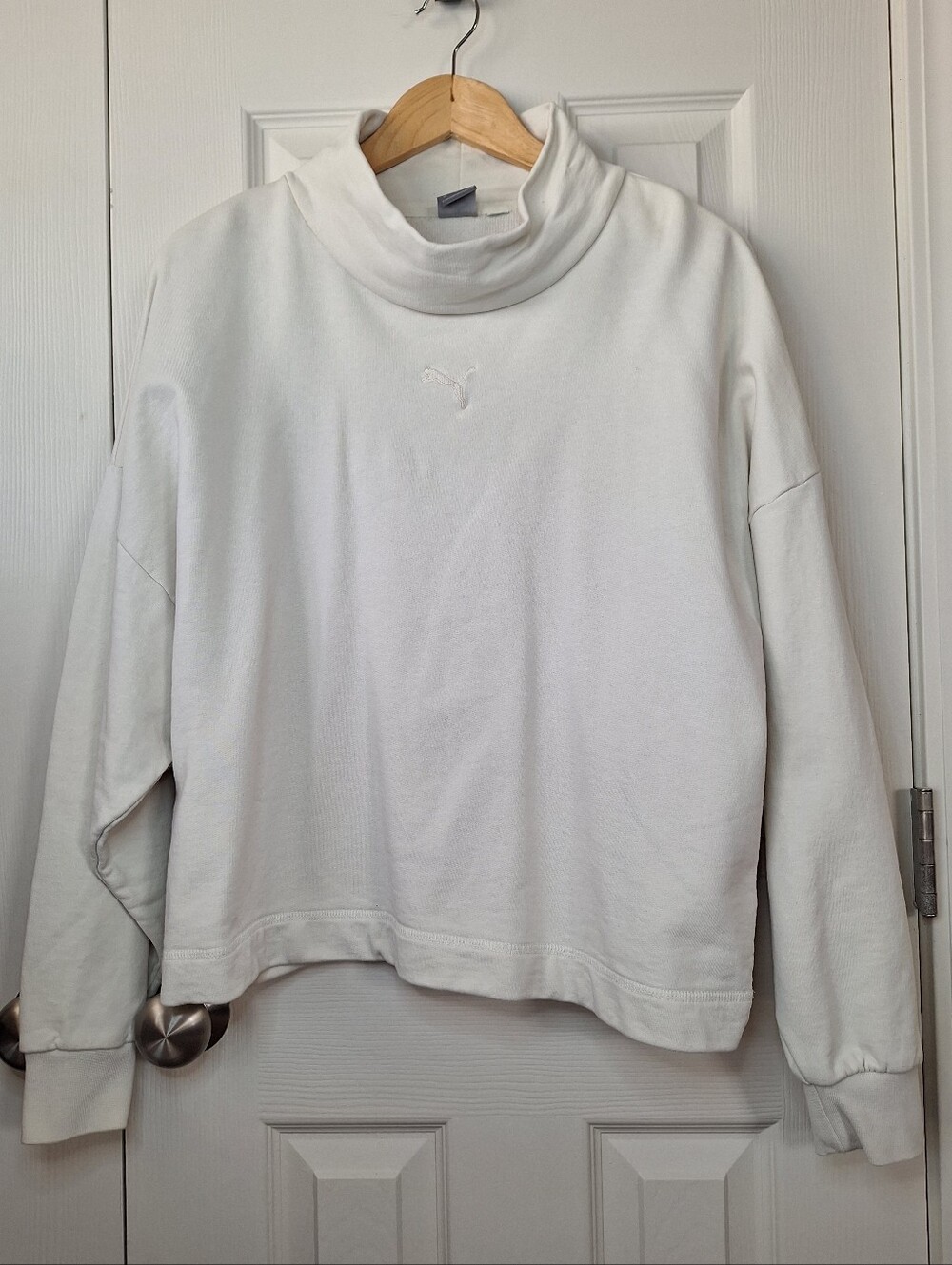 PUMA Minimalist Neutral Plain Cream Cowl Neck Pullover Sweater Size XL
